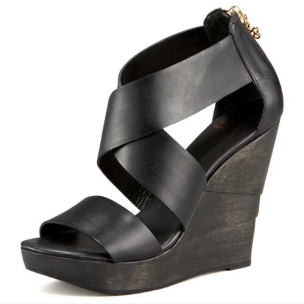 Diane Von Furstenberg Black Opal Wedge Sandals Size 7.5